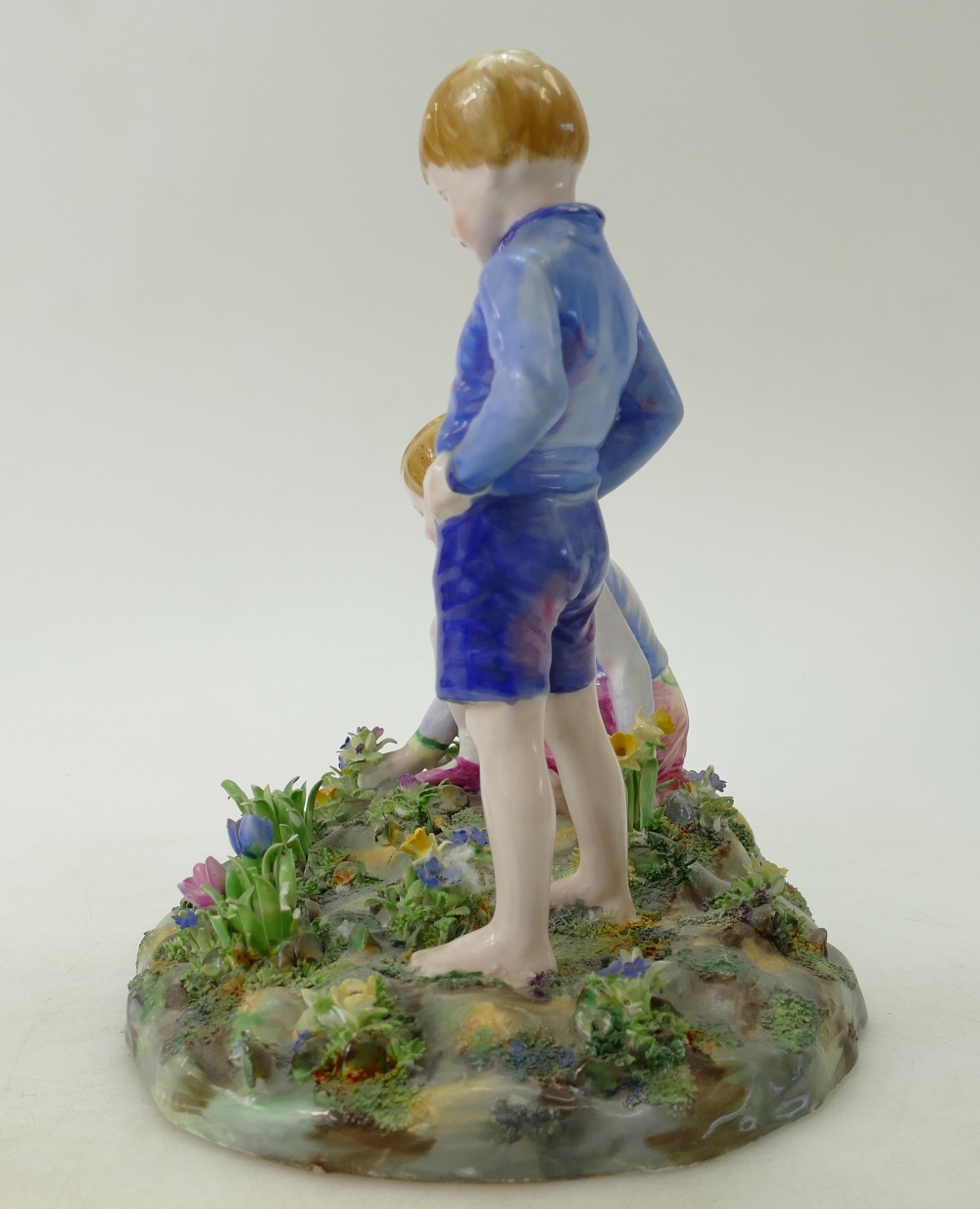 A Crown Staffordshire large figure group of a girl picking flowers and boy standing, - Image 2 of 5