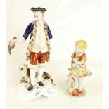 Spode pottery figure of huntsman with hound holding bird, marked Chelsea no 3,