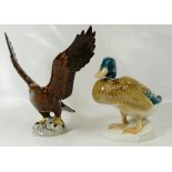 Beswick model of a Mallard Duck squatting 817 together with a Beswick Golden Eagle 2060 (2)