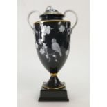 A prestige Wedgwood tri colour twin handled glazed Jasper vase & cover.