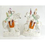 War and Peace pair of Staffordshire figures. 30cm.