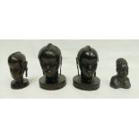 Early 20th Century South African Carved Heavy wood tribal heads together with similar pottery item