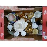 A mixed collection of pottery items including Shorter gilt tea set, Colcough part tea set, Sylvac
