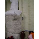 A Large cream house rug, summer weight duvets and quantity of felt fabric