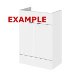 A 600mm wide white gloss bathroom vanity unit base.