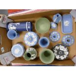 A mixed collection of Wedgwood items including vases, sweet boxes , lidded boxes, bowls, jugs etc