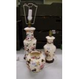 Two lamp bases and a vase in the Mason's Blue Mandalay pattern. (3).