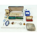 Group including silver cigarette case (85.7g), together with quantity costume jewellery.