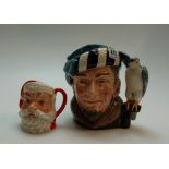 Royal Doulton Large Character Jug 'The Falconer' D6533 and Small Jug 'Santa Claus' D6705 (2).