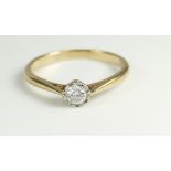 9ct gold & diamond single stone ring. Diamond 1/5ct / 20 points appx.