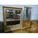 2 modern bevel edged gilt framed rectangular wall hanging mirrors (2)
