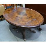 Victorian burr walnut loo table (base in need of attention)