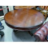 Victorian style reproduction mahogany round tilt top table,