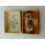 Pair 18ct gold earrings set with diamond and rubys , 5.
