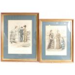 Pair of 19th century French fashion prints, hand coloured. Actual prints measuring 28cm x 20cm & 32.