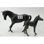 A Beswick Black Beauty horse 2466 and Foal 2536 (2)