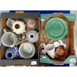 A collection of pottery including Wedgwood dip green jasperware jug, dark blue jasperware items,