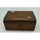 Wooden box with inlaid marquetry design in need of restoration 30cm