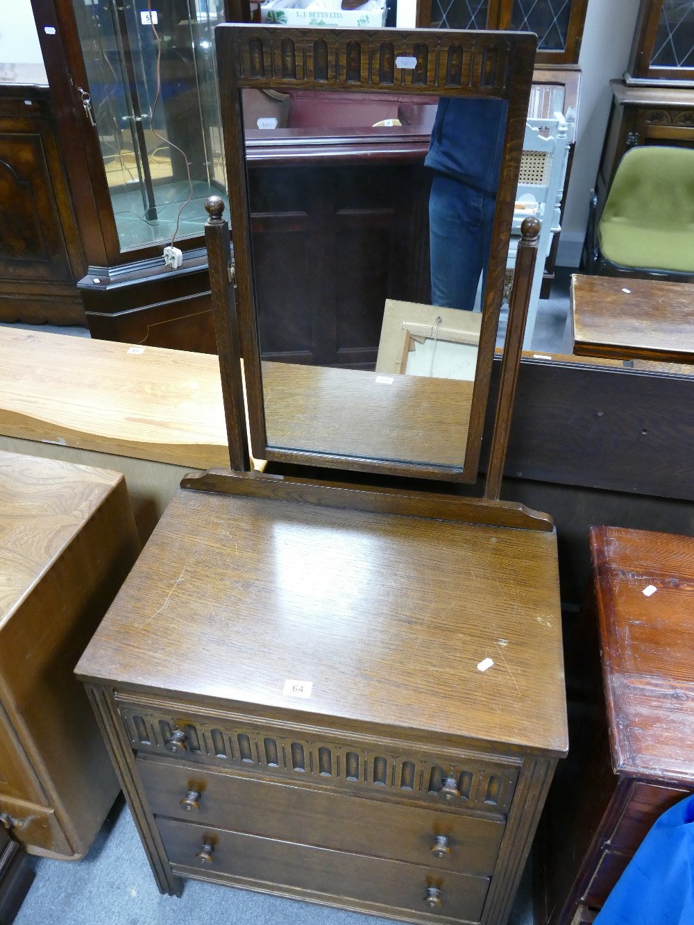 20th Century oak 3 drawer single mirror dressing table