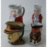 A collection of unusual character jugs to include Burleighware, Woods and Sons, etc. (4).
