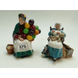 Royal Doulton figure Nanny H/N2221 together with Old Balloon Seller H/N1315 (2nds) (2)