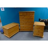 Modern pine bedroom suite comprising of, tall boy chest of drawers,