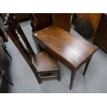 Georgian mahogany foldover table and early oak tall back hall chair (2)