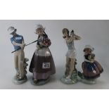 A mixed collection of Lladro and Nao figures to include Girls with Baskets, Golfer,