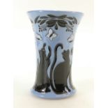 Moorcroft Lucky Black Cat vase, designed by Paul Hilditch. Numbered Edition 418, height 15cm.