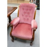 Victorian walnut red velvet armchair
