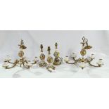 A collection of pottery and brass Chandeliers,