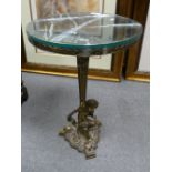 Heavy brass ormolu circular side table with marble and glass top