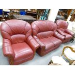 3 Piece red leather suite, to include a 2 seater settee,