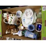 A mixed collection of items to include - Wedgwood Jasperware vases, trinket boxes,