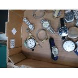 A mixed collection of branded gents and ladies wristwatches together with 2 pocket watches