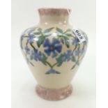 Cobridge Stoneware Trial vase handpainted with blue flowers dated 1998,