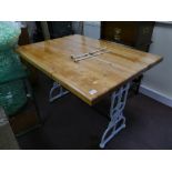 Solid pine topped pub table on iron base
