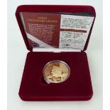 22ct solid gold £5 proof gold coin, 2000. Weight 39.94g, issue limit 3000. Box & COA.
