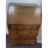 Queen Anne walnut 3 drawer fitted bureau with a red leather writing insert
