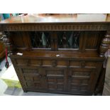 Oak priory style glazed leaded 3 over 3 court cupboard