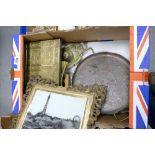 A mixed collection of items t include - early Christoleum type gilt framed depiction of Blackpool,