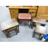 2 20th Century oak nest of tables (one nest missing a table) and a sperate nest table,