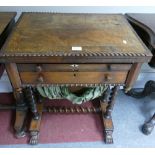 Ornate antique sewing table with 2 drawers