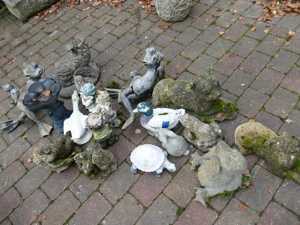 A large collection of resin and stone garden ornaments (18)