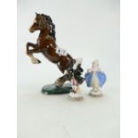 Beswick Rearing Welsh Cob 1014 together with two Italian figurines (3)