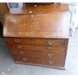 Georgian 4 drawer bureau with x banding and shell inlay on bracket feet (spilt to front)