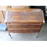 French carved oak 2 drawers bureau