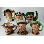 A collection of Royal Doulton large character jugs including Dick Whittington, Arriet,Dick Turpin,