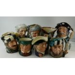 A collection of Royal Doulton large character jugs including Trapper, Falconer, Sancha Panca,