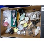 A mixed collection of items including - marble and bronze mantle clock, Wade tortoises,